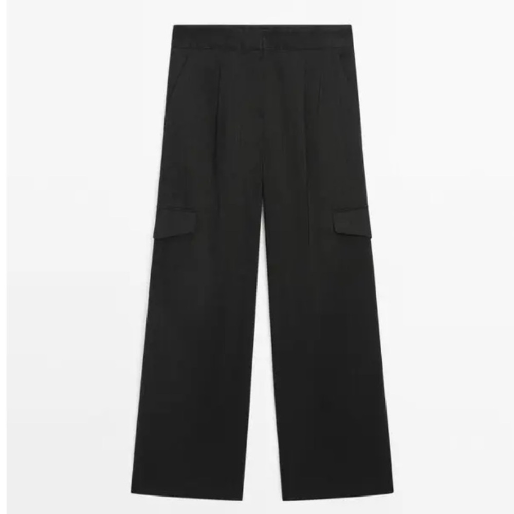 Massimo Dutti Linen Blend Cargo Trousers 10 Brown New With Tags